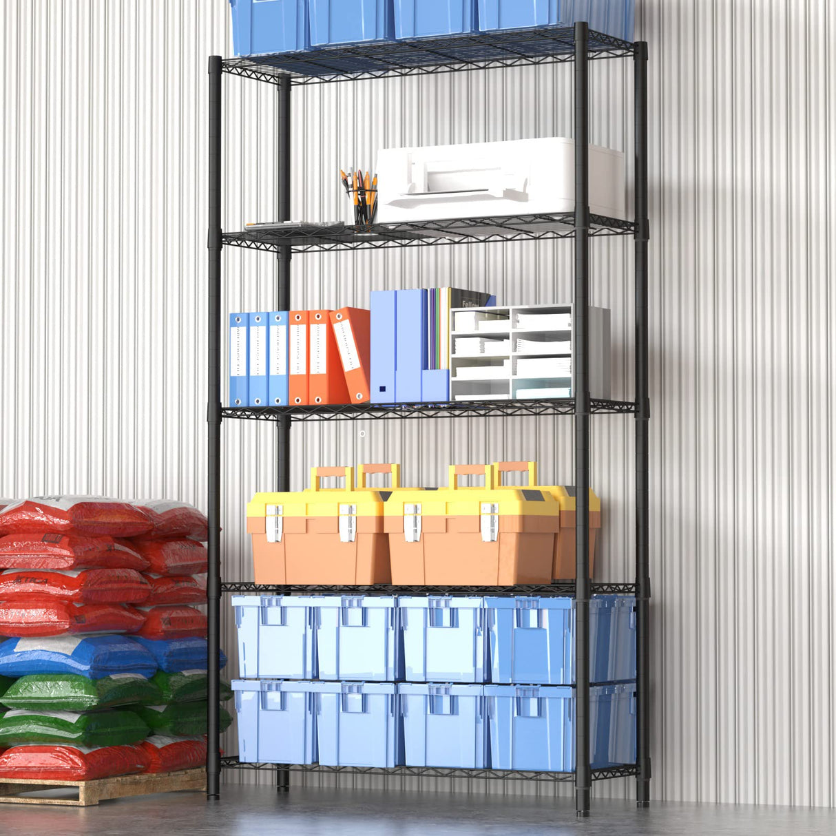 SINGAYE 5-Shelf Adjustable, Heavy Duty Storage Shelving Unit (350 lbs per Shelf), Steel Organizer Wire Rack Storage Shelf for Garage Office Pantry Ktichen, Black (36" W x 14" D x 72" H) SINGAYE