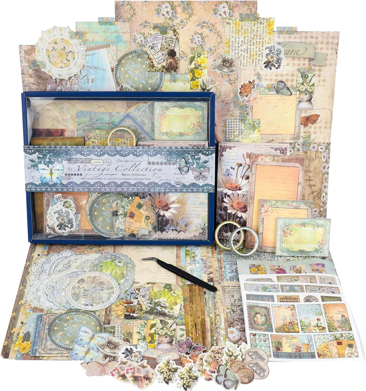 Funto Scrapbooking Kit (202 PCS), Vintage Collection-Wonderland, Perfect for Bullet Scrapbooking Materials, Planner DIY Arts Craft Collage Funto