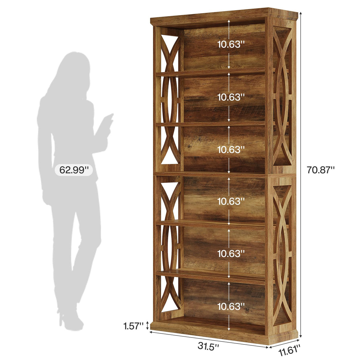 Tribesigns 6-Tier Bookshelf, 71 Inches Tall Freestanding Bookcase, Large Industrial Bookshelves Display Shelves, Wooden Book Shelf for Home Office, Living Room, Bed Room, Rustic Brown Tribesigns