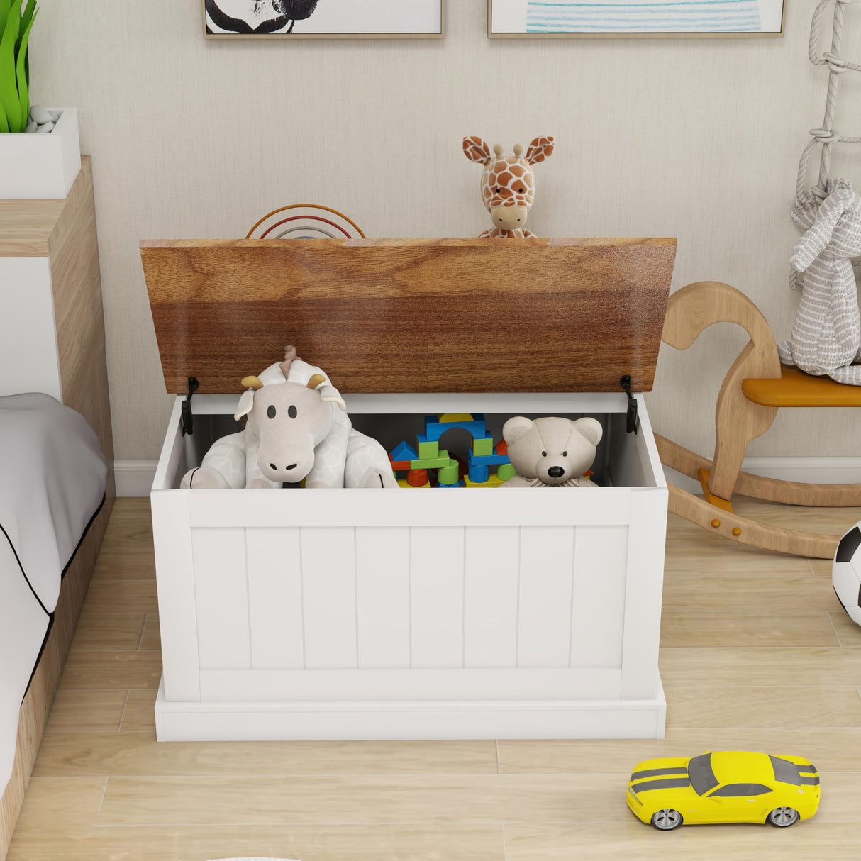 Farmhouse Coffee Table, Square Wood Center Table with Large Hidden Storage Compartment for Living Room, Rustic Cocktail Table with Hinged Lift Top for Home, White Locsear