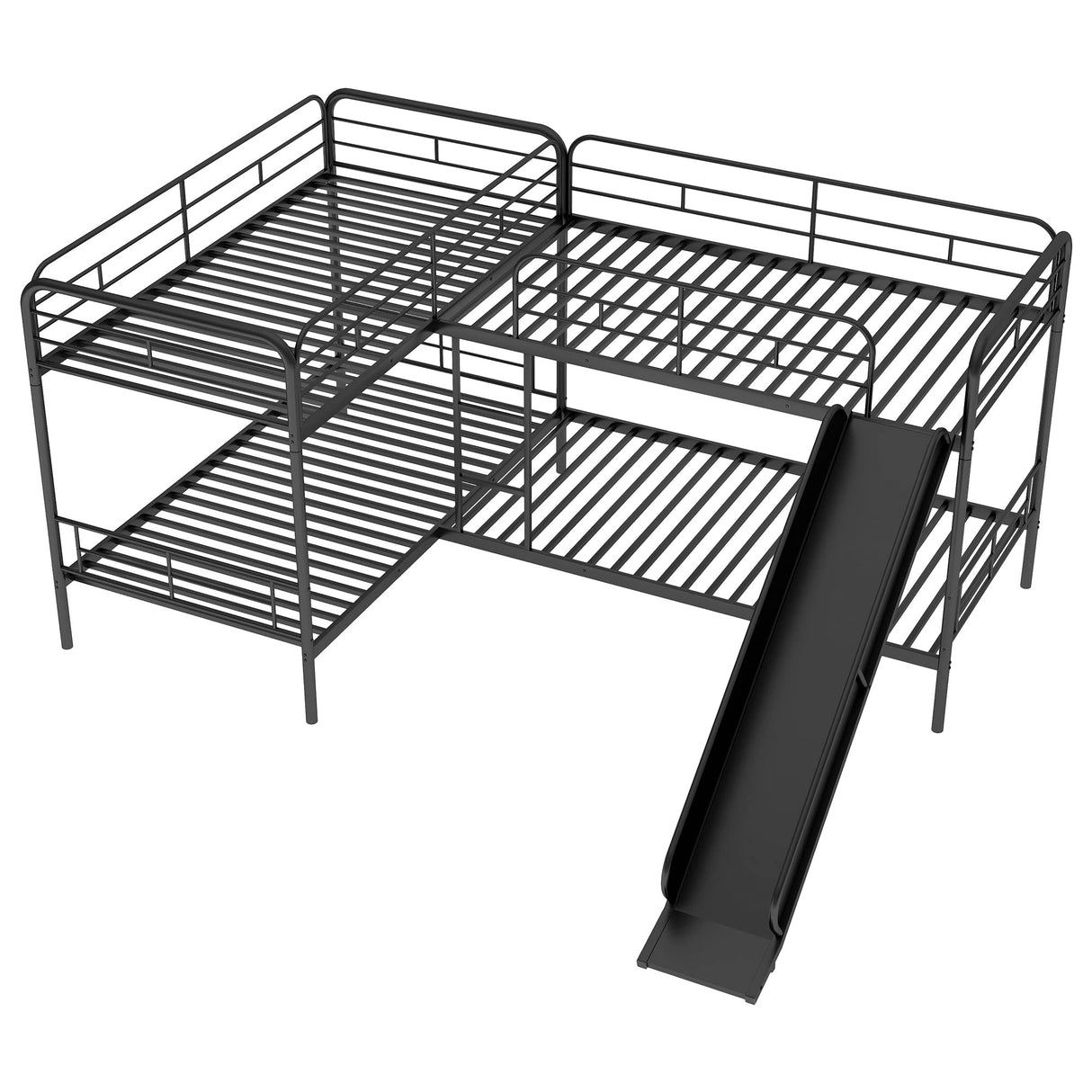 L Shape Bunk Bed for 4,Metal Quad Bunk Beds with Slide and Built In Ladder,4 Beds in 1 Twin Size Metal Bunk Bedframe with Full Length Guardrail Corner Bunk Bed for s Teens Boys Girls,Black TRIPLE TREE