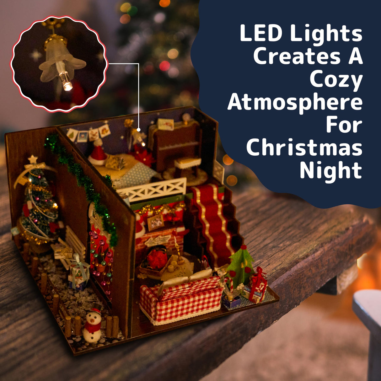 Prextex DIY Tiny House Kit Christmas Scene - Miniature House, Model Home, and Mini Room Kits for a Festive Holiday Building Experience - LED Lights, Snowman, Piano Set and Christmas Tree - Age 10+ PREXTEX