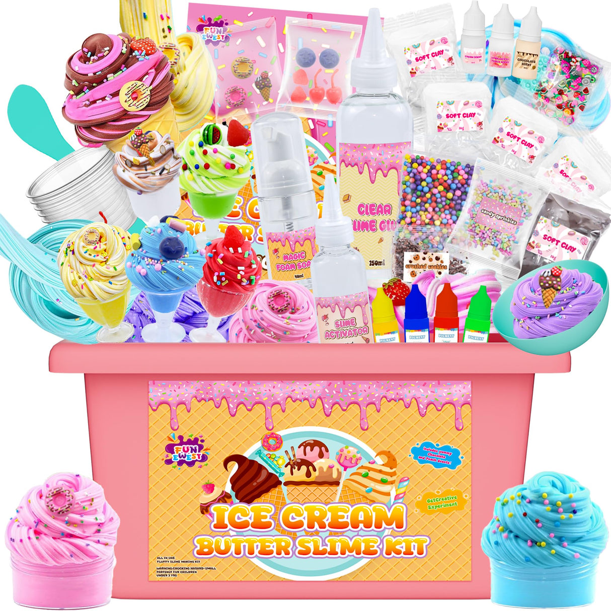Mini Ice Cream Slime Kit for Girls, Fluffy Butter Slime Making Kit, DIY Slime Kit with 30+ Pieces for Ages 8-12, Fun Holiday Gift Idea for Birthday & Easter Funewest