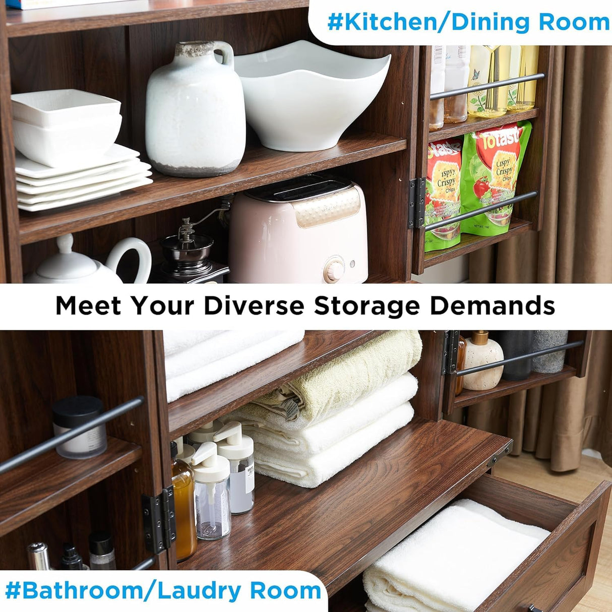 ACCOHOHO 72‘’ Farmhouse Kitchen Pantry Cabinet with Drawer, Tall Storage Cabinet with 2 Barn Doors and Shelves, Versatile Large Rustic Cabinet for Dining Room, Bathroom, Living Room, Laudry, Brown ACCOHOHO