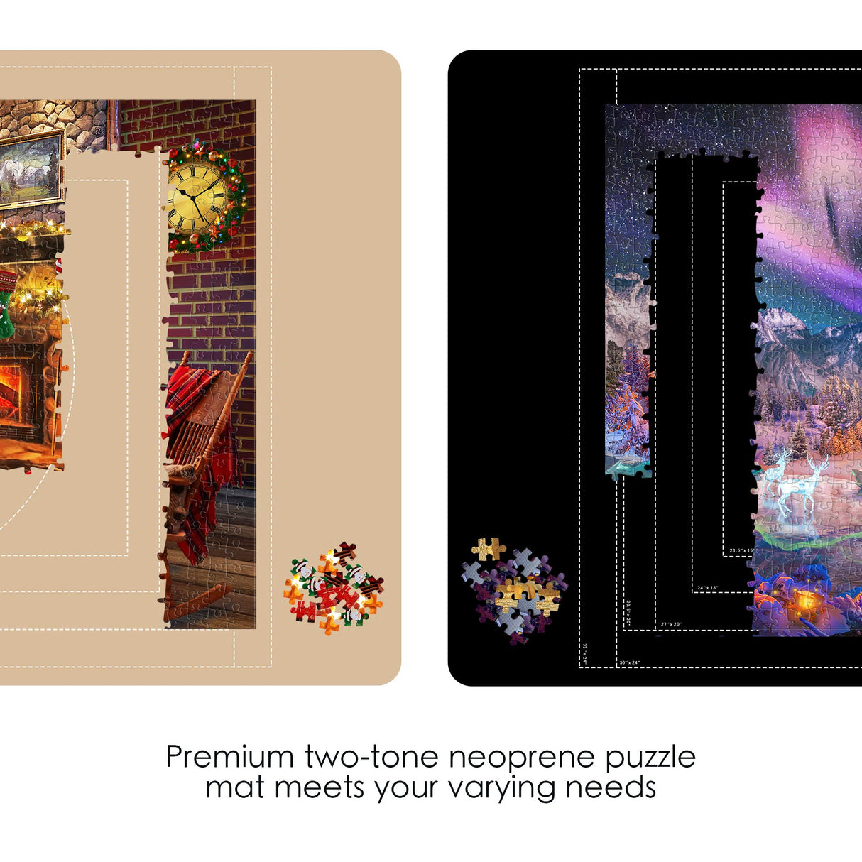 LAVIEVERT Jigsaw Puzzle Mat Roll Up, Double-Sided Neoprene Puzzle Roll Mat, Portable Puzzle Board Keeper Saver with Auxiliary Line & Storage Bag for Up to 1500 Pieces - Black & Khaki LAVIEVERT