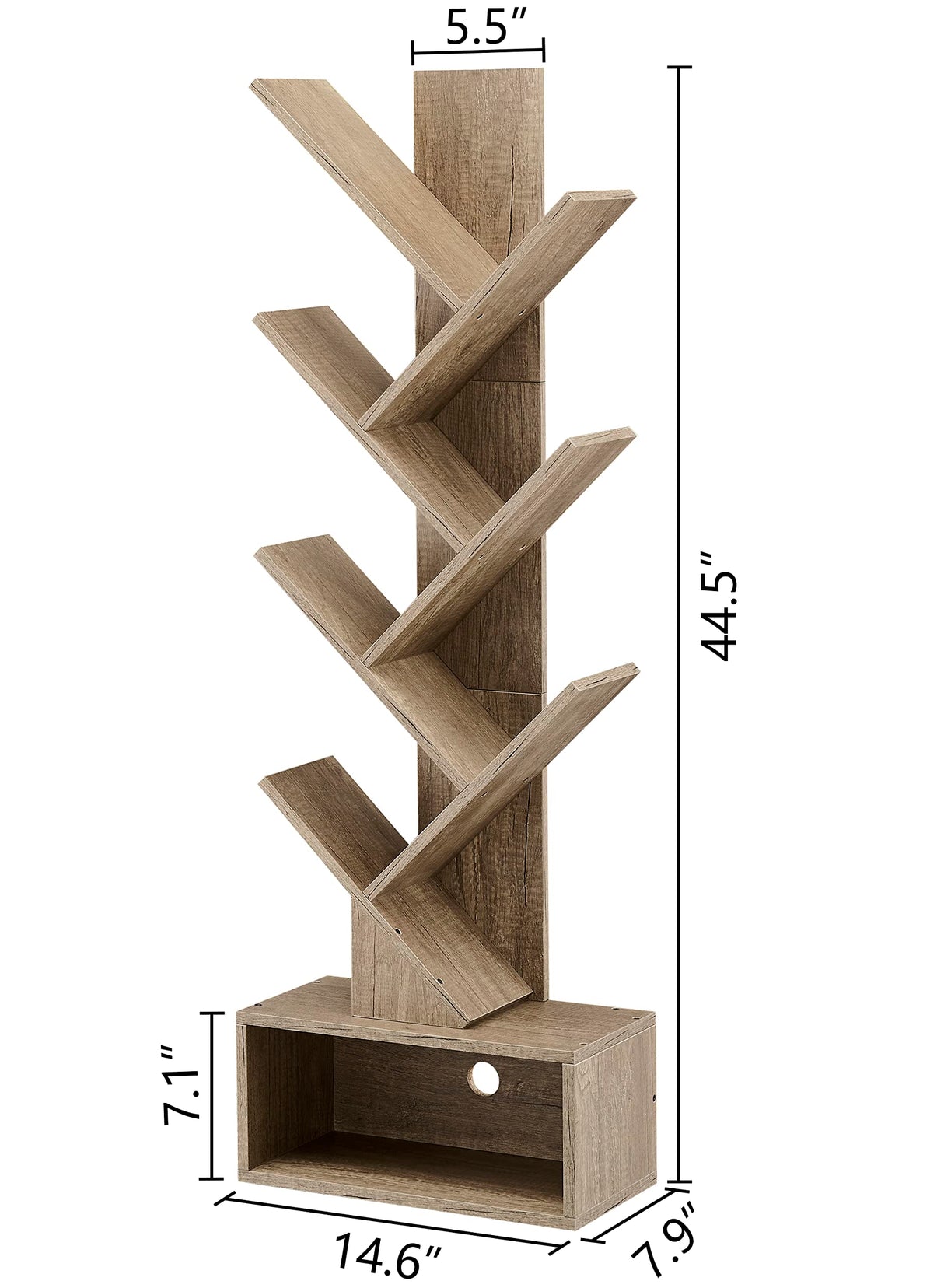 Hoctieon 6 Tier Tree Bookshelf, Tall Bookcase with Drawer, Freestanding Book Shelf, Display Floor Standing Storage Shelf, Book Organizer Shelves for Home Office, Living Room, Bedroom, Greige Hoctieon
