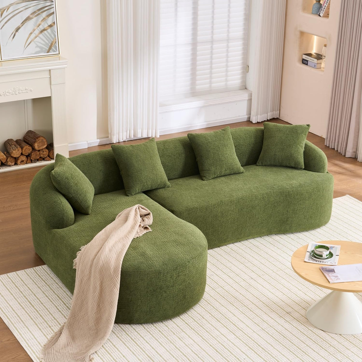 VYNELITO Oversized Sectional Sofa with Chaise for Living Room, 99" Modern Luxury Chenille 4-Seater Sofa Extra Wide Seat L-Shape Curved Cloud Couch with 4 Throw Pillows,Antique Green VYNELITO