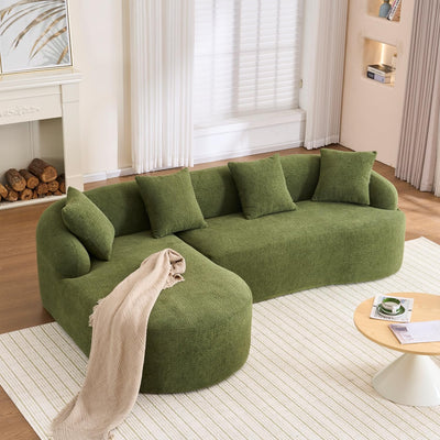 VYNELITO Oversized Sectional Sofa with Chaise for Living Room, 99" Modern Luxury Chenille 4-Seater Sofa Extra Wide Seat L-Shape Curved Cloud Couch with 4 Throw Pillows,Antique Green