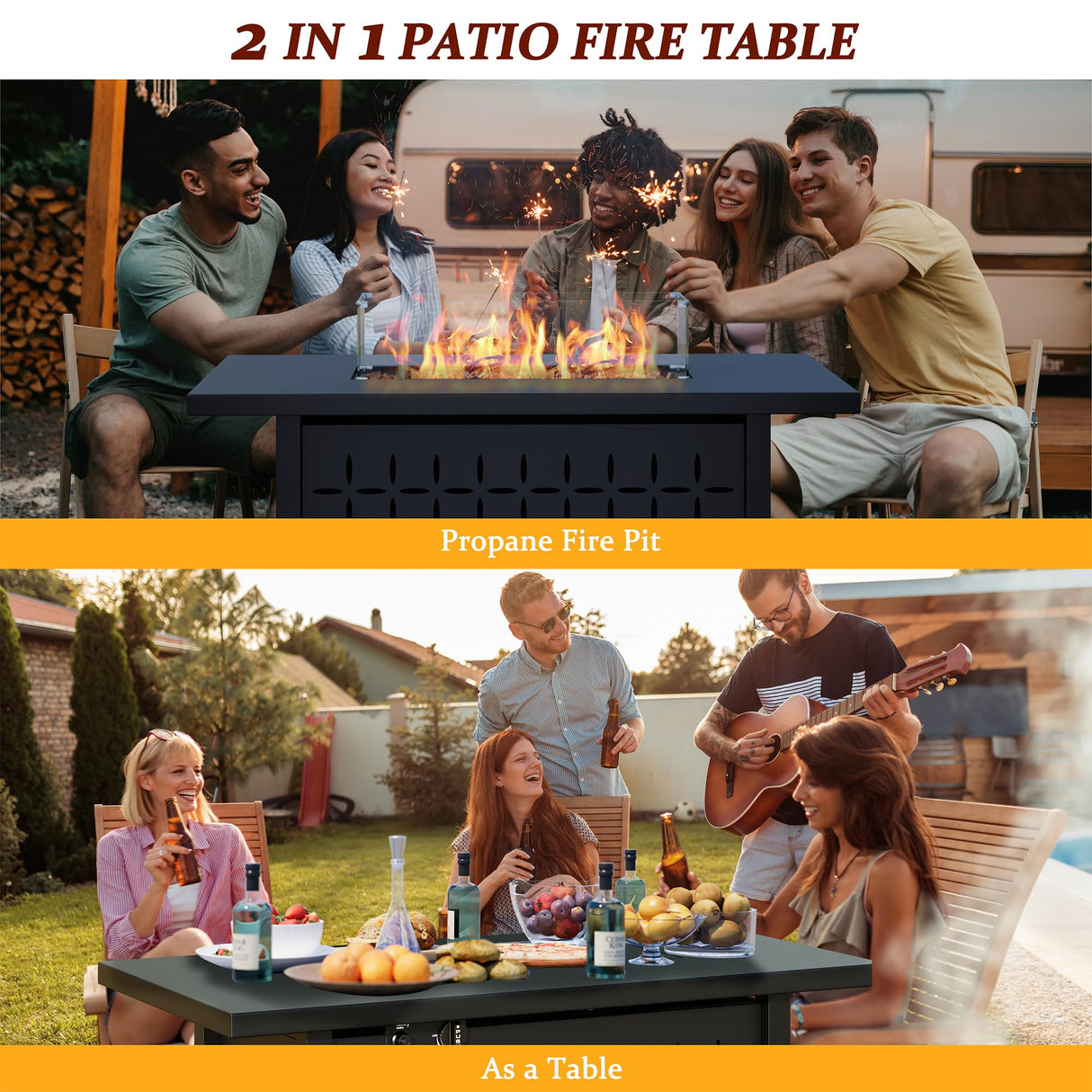 Vongrasig 7 Piece Patio Furniture Sets with 45 Inch Fire Pit Table All Weather PE Wicker Rattan Outdoor Sectional Sofa Couch Conversation Set w/Glass Table for Lawn, Garden, Backyard (Red) Vongrasig