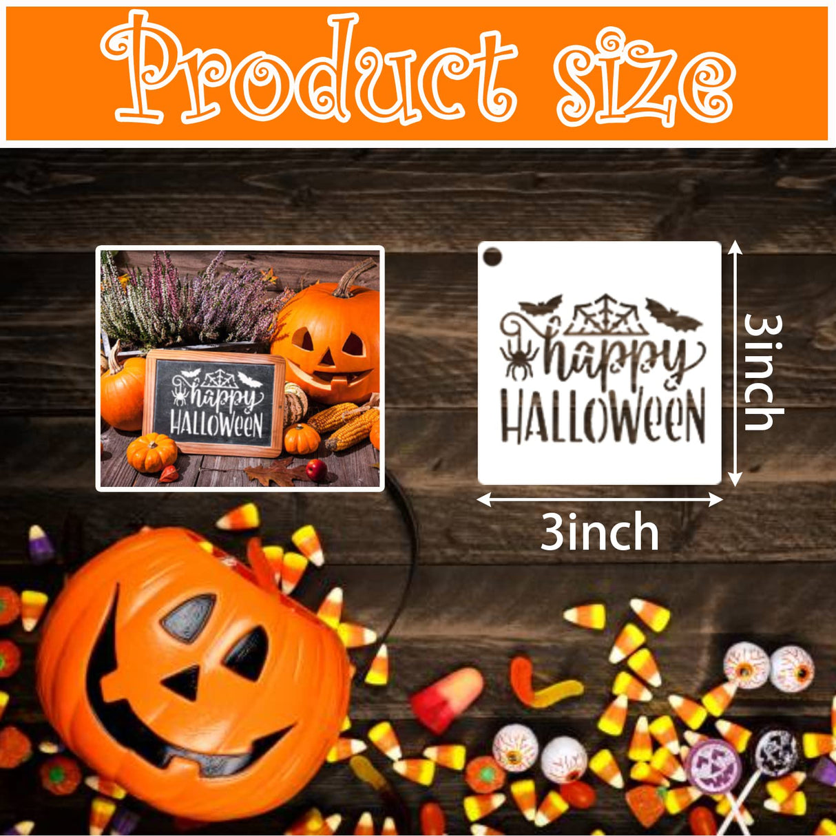 Small Stencils for Painting on Wood Reusable, 3 Inch Reusable Stencil for Craft Ornament Paint Template Stencils for Wall Card Rock Wood Signs Coasters Canvas Home Decor (Halloween) Hosomono