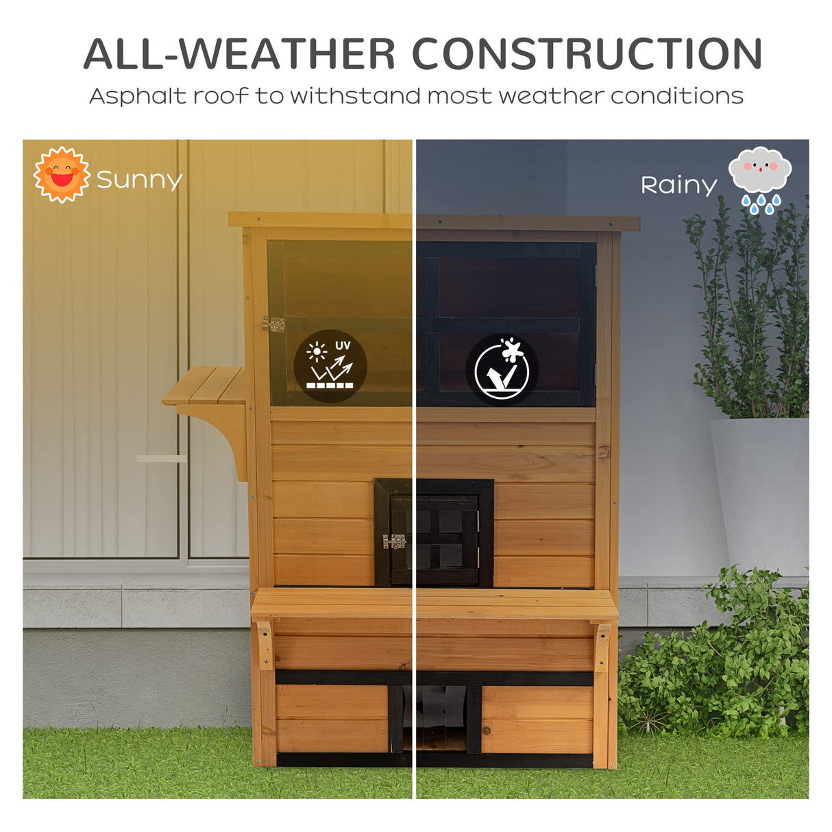 PawHut 3-Story Cat House Feral Cat Shelter, Outdoor Kitten Condo with Raised Floor, Asphalt Roof, Escape Doors, Jumping Platforms, Yellow PawHut