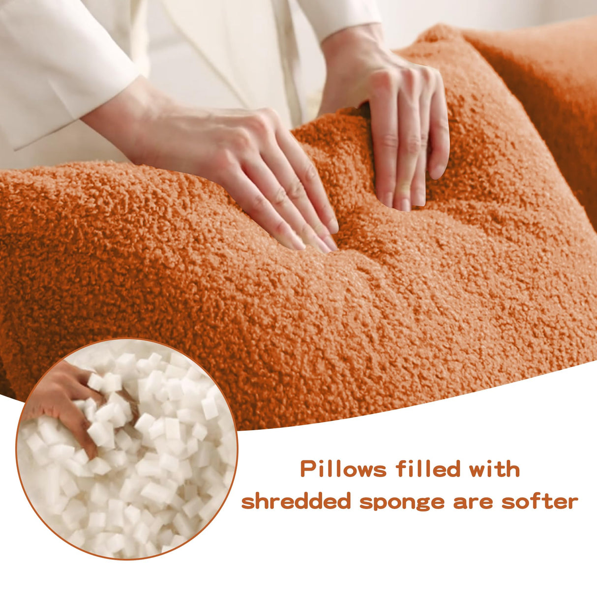 Aoiy & Wifon 115.3" Modular Sectional Sofa, 3-Seater Teddy Deep Seat Cloud Couch with 1 Movable Ottoman, Oversized Boneless Sectional Couch for Living Room, No Assembly Required, Orange Aoiy & Wifon