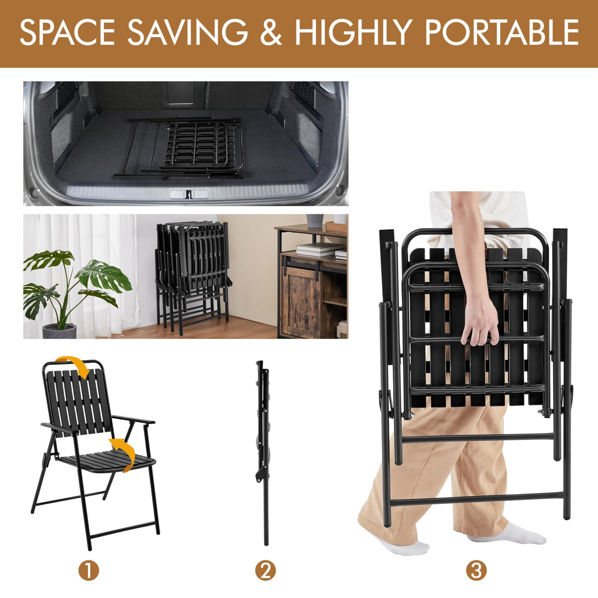 Yaheetech Folding Patio Chair Set of 8, Outdoor Dining Chair with Armrests, Plastic Patio Chair for Porch, Deck, Garden, Backyard, No Assembly Black Yaheetech