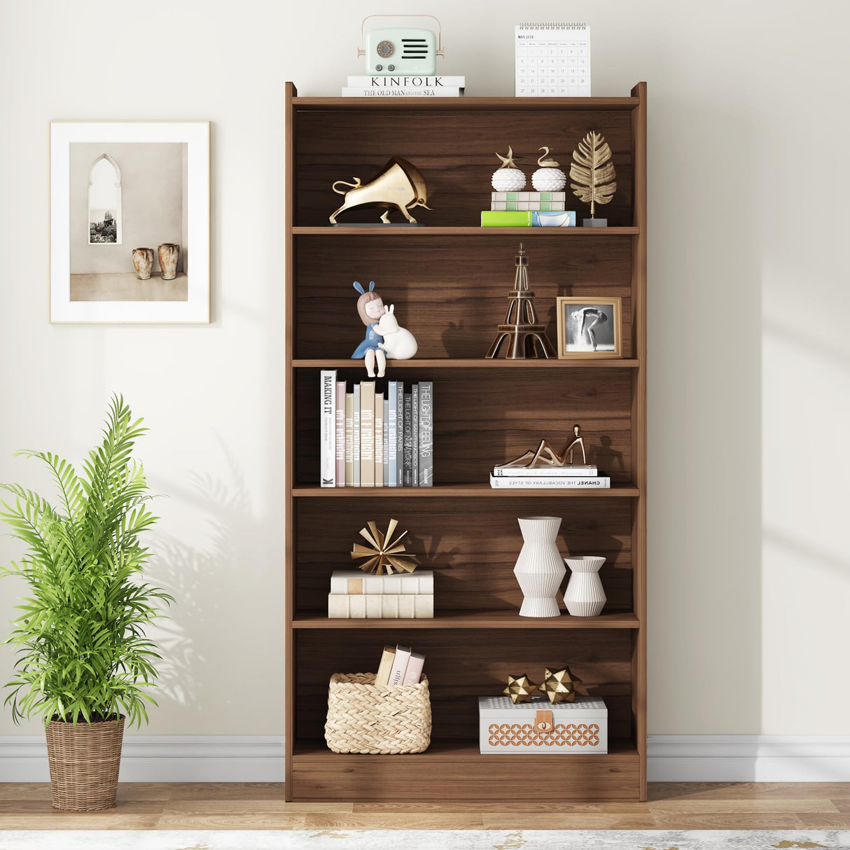 Tribesigns 6-Tier Tall Bookcase, 71 Inches Bookshelves and Bookcases, Floor Standing 5 Shelf Library Bookcase for Home Office, Living Room, Bedroom Tribesigns