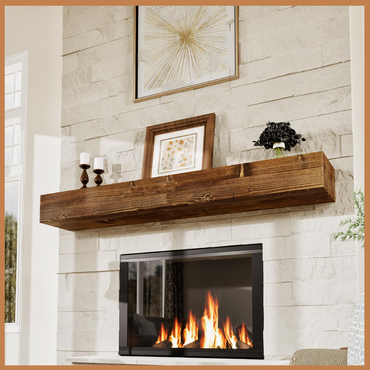 Avana Fireplace Mantel - Wall-Mounted Mantles for Over Fireplace - Farmhouse Fireplace Mantle Shelves - Handcrafted Wood Fireplace Mantels - Floating Fireplace Mantel 72 X 8 X 5 - Rustic Traditional Avana