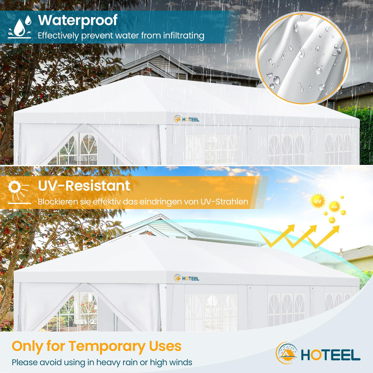 HOTEEL 10'x30' Canopy Party Tent with 6 Removable Sidewalls, Outdoor Tent for Parties, Event Tent, Large Canopy Tent for Weddings, BBQ, Parties, Patio Camping Gazebo, Waterproof, White Hoteel