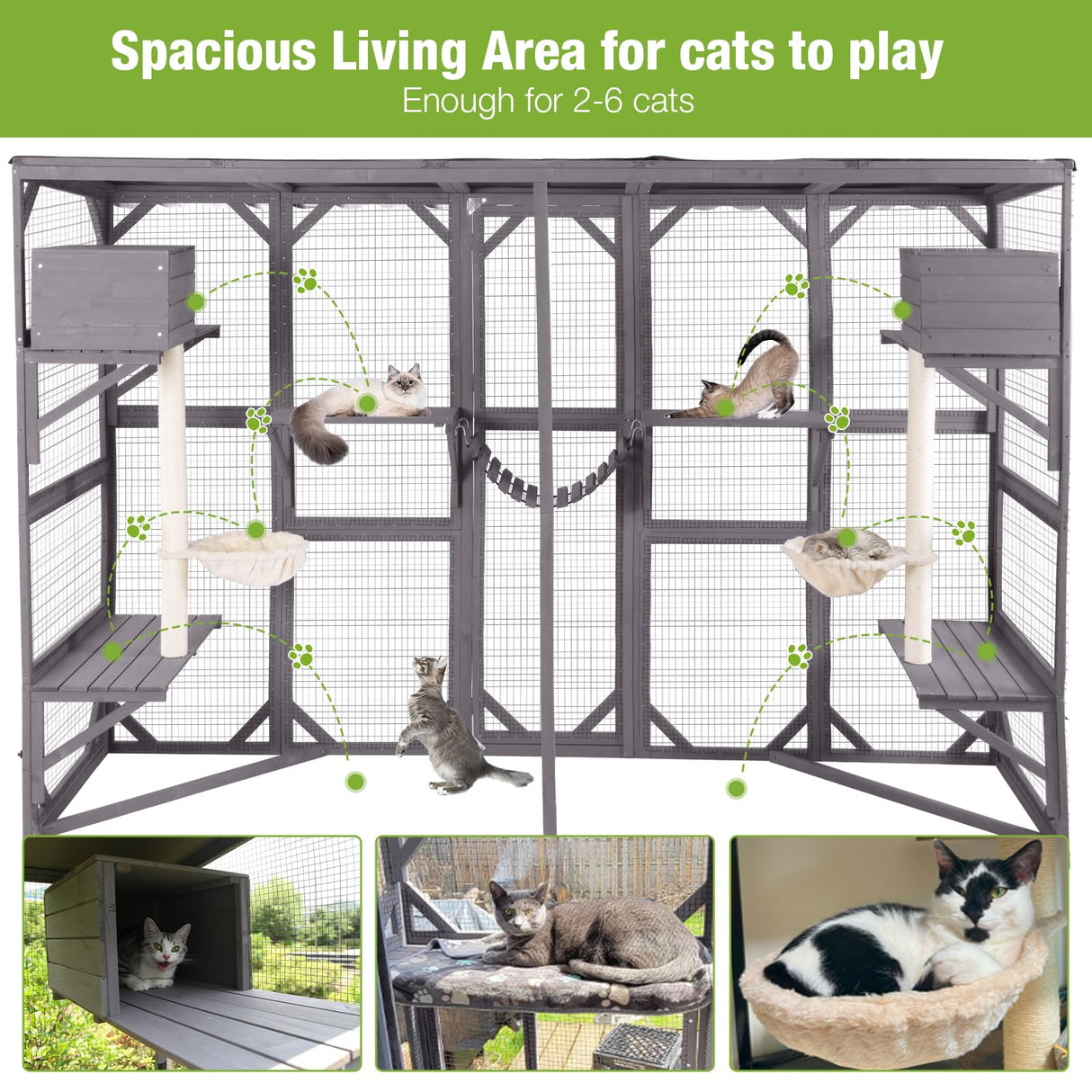 Catio Outdoor Cat Enclosure Window Cat House Wall Mounted Wooden Cat Cage with Scratching Posts,Resting Box GUTINNEEN