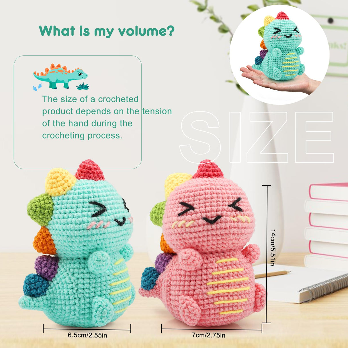 Faircosy Dinosaur Crochet Kit for Beginners: 2PCS Crochet Animal Kits for Adults - Learn to Crocheting Cute Amigurumi Starter Kit with Written Pattern & Video Tutorials (40%+ Yarn Extra) Faircosy