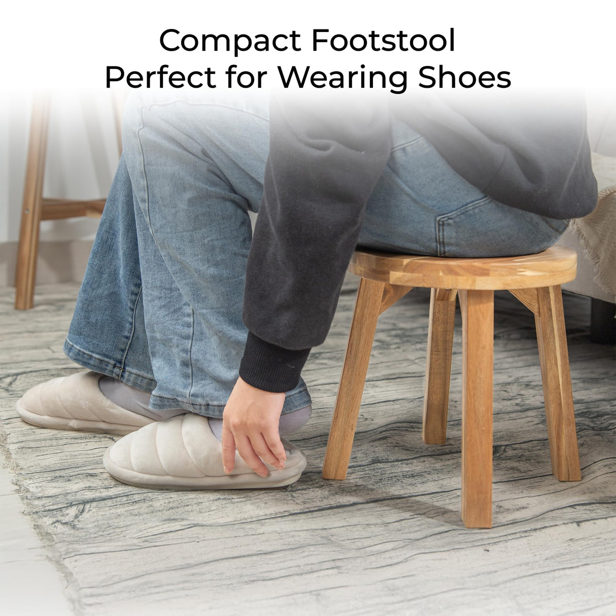 ARROWSTONE Round Stool Acacia Wood, 12" Height, 11" Round Top, Backless, Easy Assembly, Natural Wax Finish, Wooden Stool for Plant, Dining Room, Living Room, Garden, Makeup ARROWSTONE