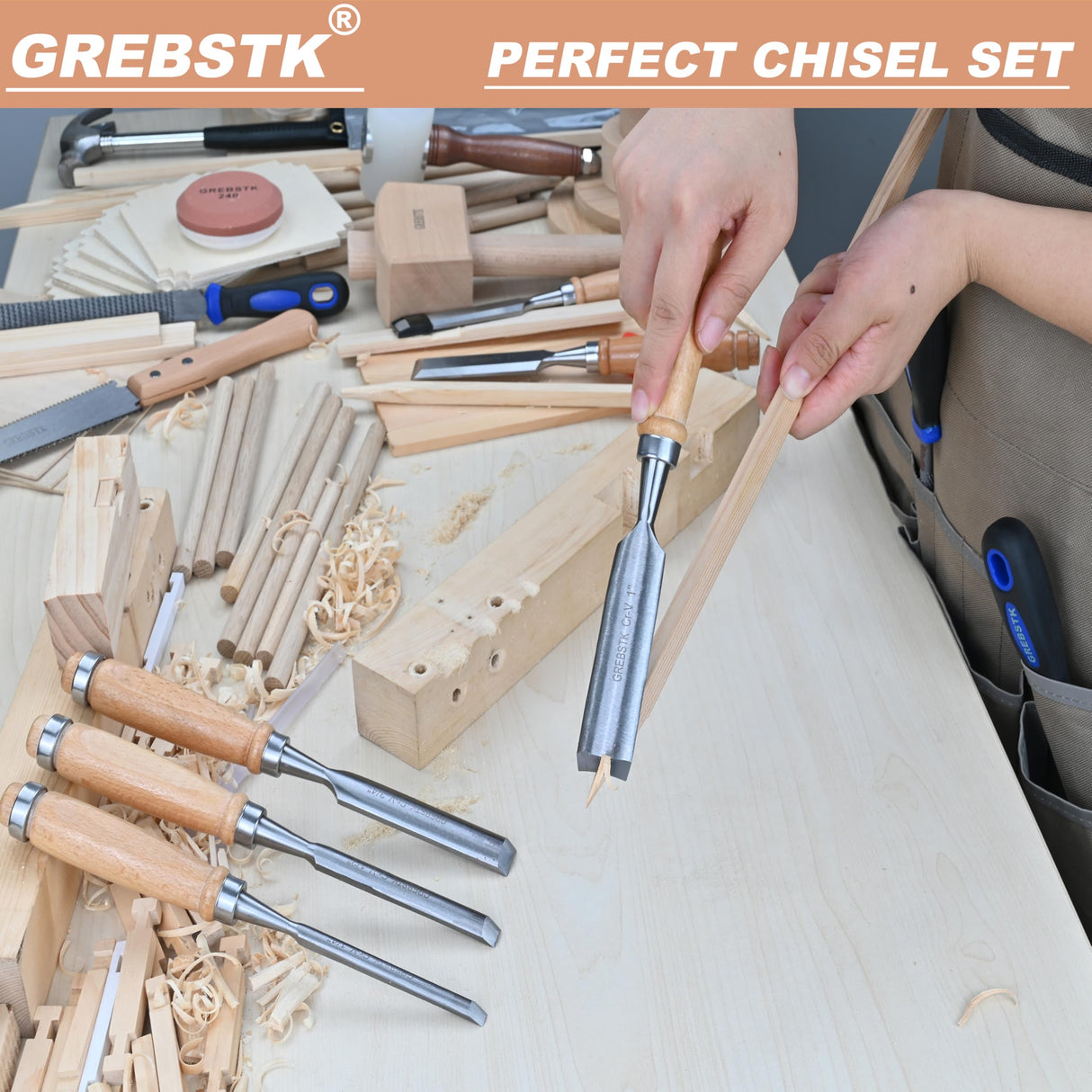 GREBSTK 4pcs Semicircle Chisel Set Carpenter Gouge Chrome Vanadium Steel Semi-Circular Cr-V Woodworking Carving Chisel GREBSTK