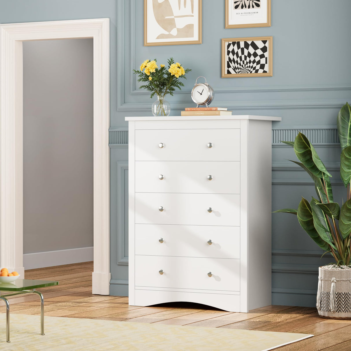 Furmax Tall Dresser for Bedroom, 5 Drawer Dresser, Chest of Drawers, Organizer Drawers, for Hallway Entryway (White) Furmax