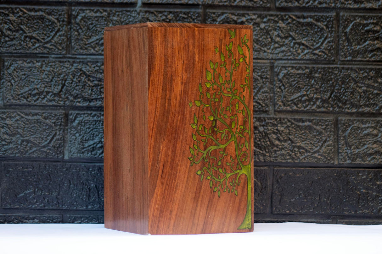 Star Handmade Rosewood Urn for Human Ashes - Adult Tree of Life Wooden Urns Hand-Crafted - Celtic Funeral Cremation Urn for Dogs Engraved (11X6) 250 STAR INTERNATIONAL