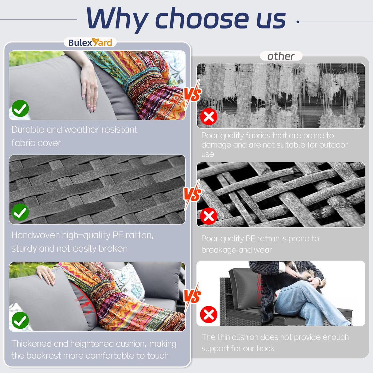 BULEXYARD 9 Piece High Back Outdoor Sectional Seating with Fire Pit Table, Heavy Duty Sturdy Wicker Patio Set Conversation Couch Sofa, Extra Wide Deep Large 8-Person Deck Furniture Set, Light Grey BULEXYARD