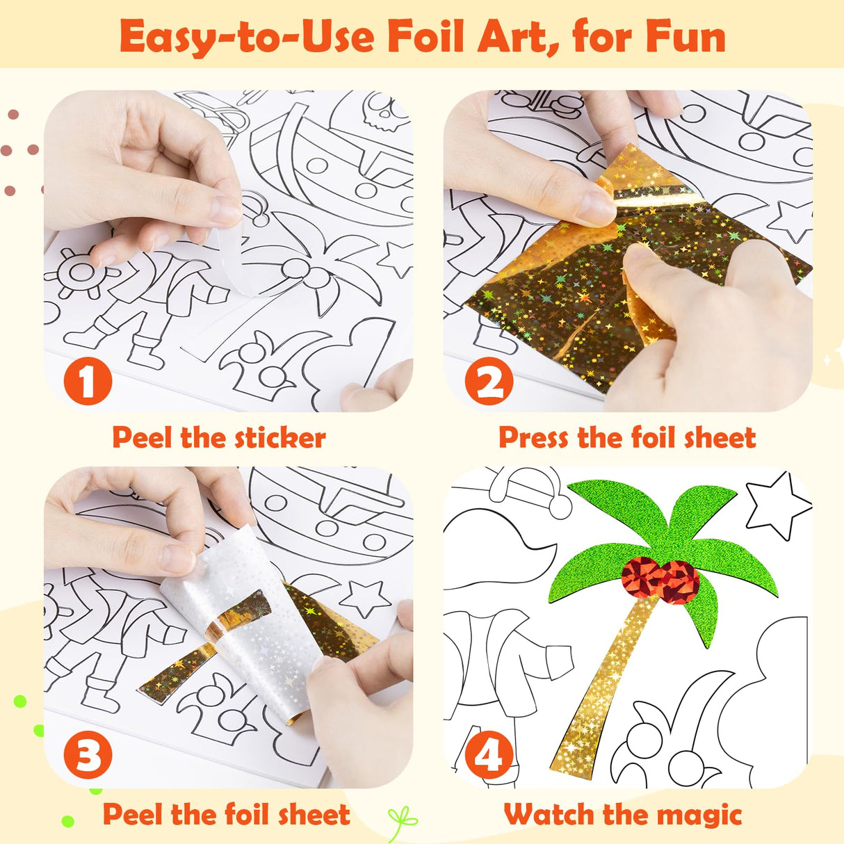 PARTYWIND Foil & Pom poms Art Fun Kit for Kids Ages 4-8 - Unicorns, Princesses, and Ocean DIY Arts & Crafts Supplies, Quiet Time Travel Toys, Birthday Gifts for Girls & Boys Ages 4 5 6 7 8 9 10 11 12 PARTYWIND