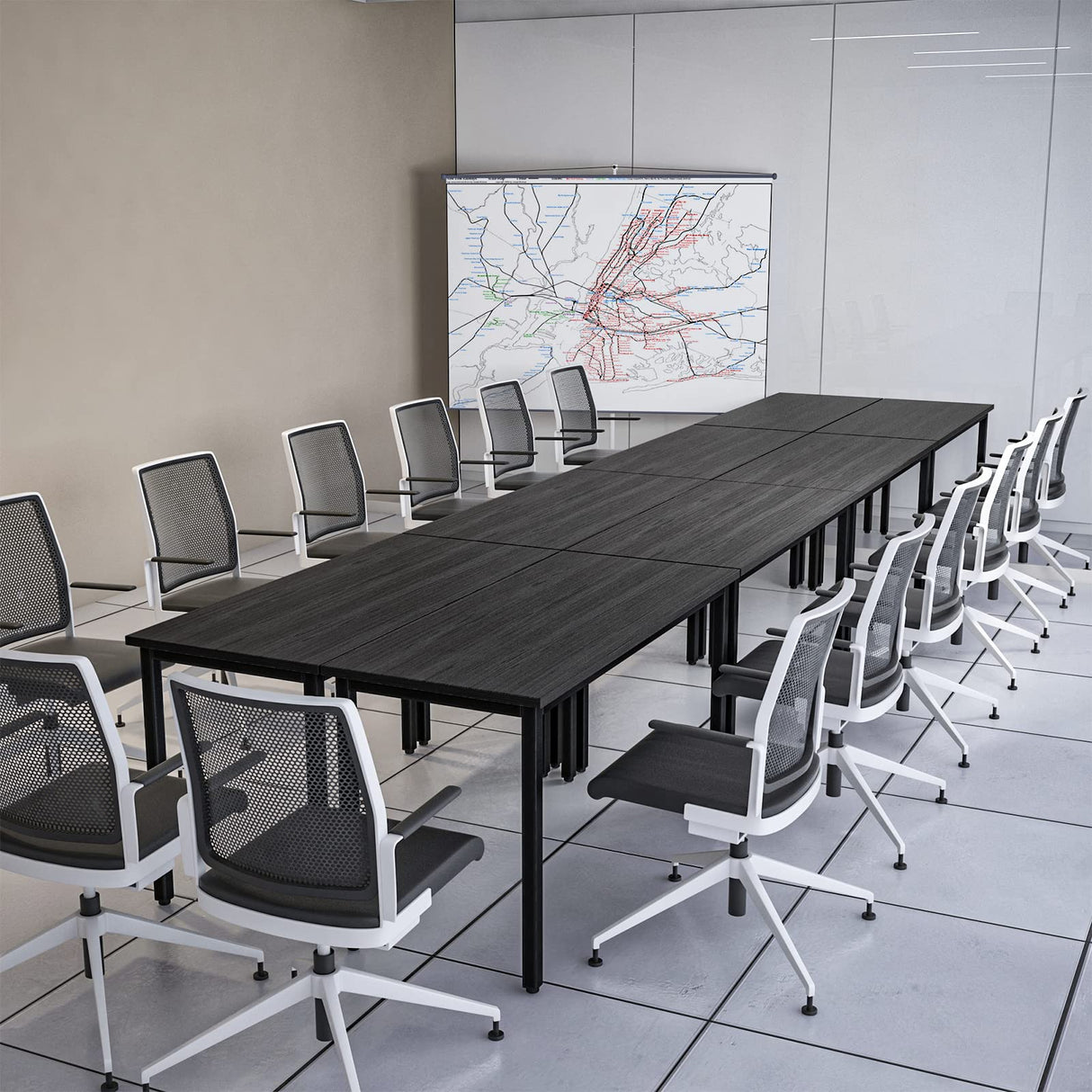 Bonzy Home Conference Tables 16ft Office Computer Desk for Meeting Room Study Writing Printer Table Meeting Seminar Table for 20 People Modern Black 8PCS (188.8"x47.2"x29.5", Black) Bonzy Home