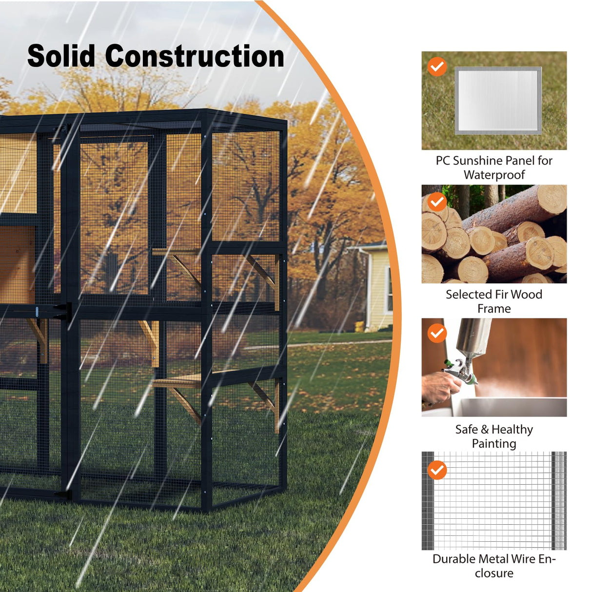 TIMHAKA Large Indoor Cat Catio, 4 Tier Outdoor Cat Enclosures House for Cats with Waterroof Roof, 3 Resting Rooms, 3 Platforms, Cats Catio Connect to Window with 2 Large Door, Feral Pet Shelter, Black TIMHAKA