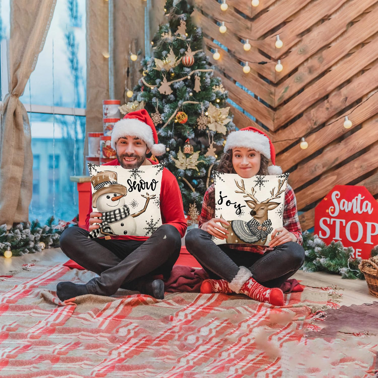 ONFAON Christmas Decorations - Christmas Pillow Covers 18x18 Set of 4, Holiday Christmas Decor Home Sofa Couch Cushion Indoor Decorations ONFAON