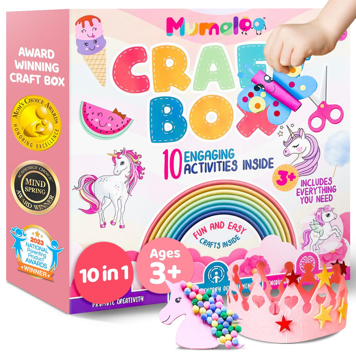 Mumaloo Unicorn Craft Box - 10 Fun Arts and Crafts for Kids Ages 4-8, No Mess, Educational, Mermaid Art Projects, Toddler Crafts & Activities Kit with Supplies, Gift for Girls 3 4 5 6 7 8 Years Old Mumaloo