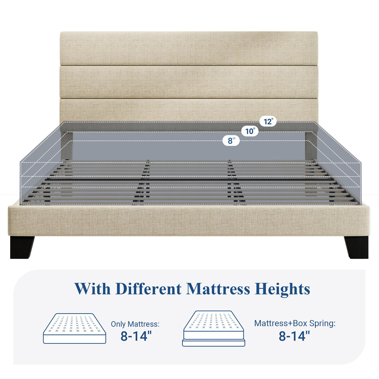 Allewie King Size Upholstered Bed Frame with Wooden Slats - No Box Spring Required, Easy Assembly in Beige Allewie