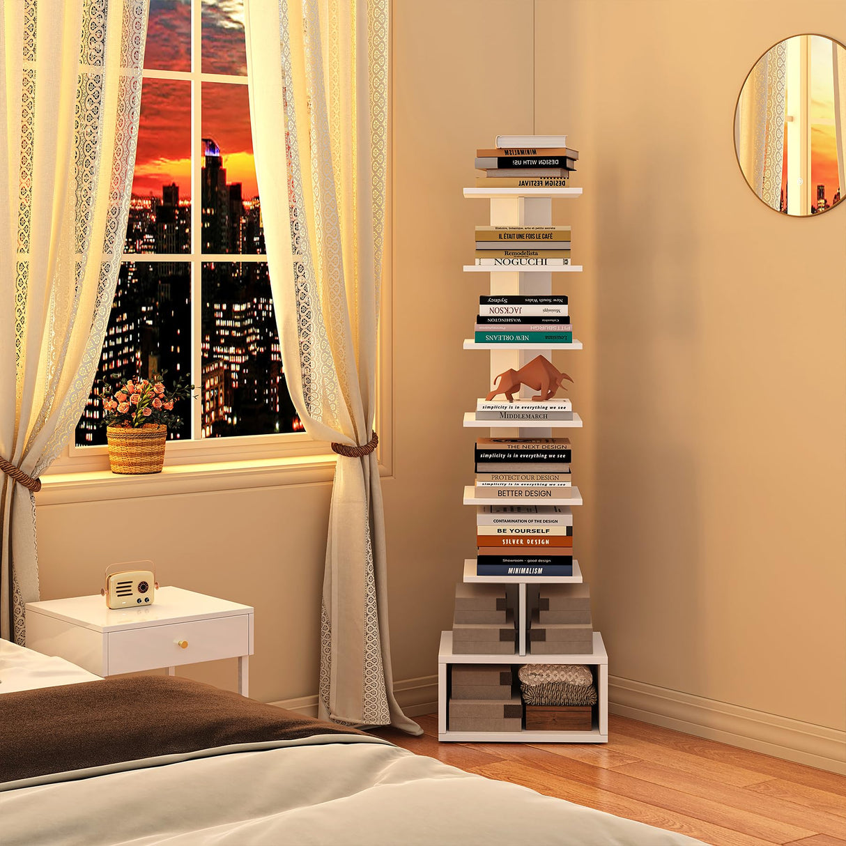 TUTOTAK Narrow Bookshelf, Vertical 8-Tier Bookcase, Spine Book Shelf for Small Space, Small Standing Shelf for Living Room, Office, Study, Entryway, White BS07BW008 TUTOTAK