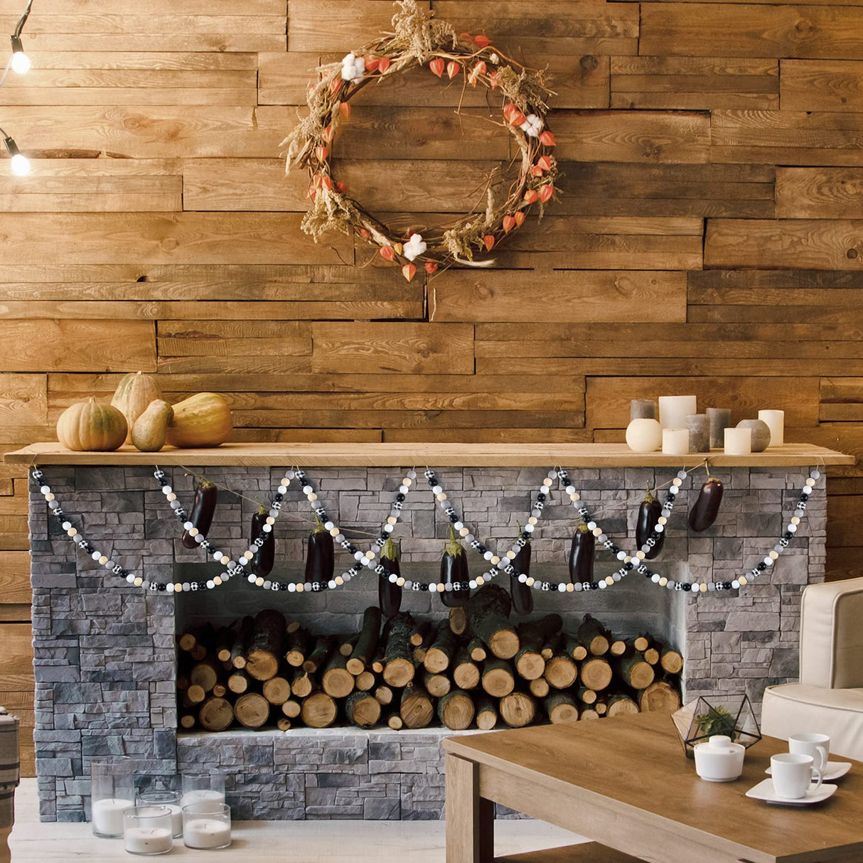 FEPITO 250 Pcs Plaid Wood Beads 16mm Farmhouse Checked Print Wood Beads Natural Buffalo Craft Wood Beads for Decoration Home Decor DIY Craft Supplies FEPITO