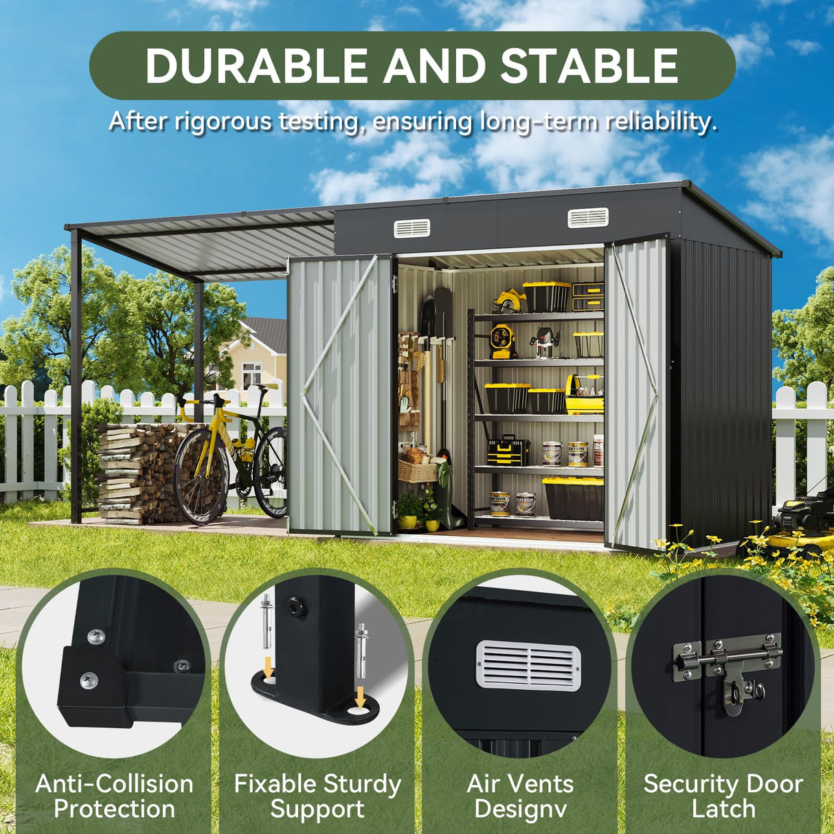 Aoxun 6x4FT Outdoor Storage Shed & Hardtop Gazebo Combo, 12x4FT Metal Lean to Shed with Open-Sided Pergola, Durable Garden Tool Shed for Patio, Backyard, Deck Aoxun