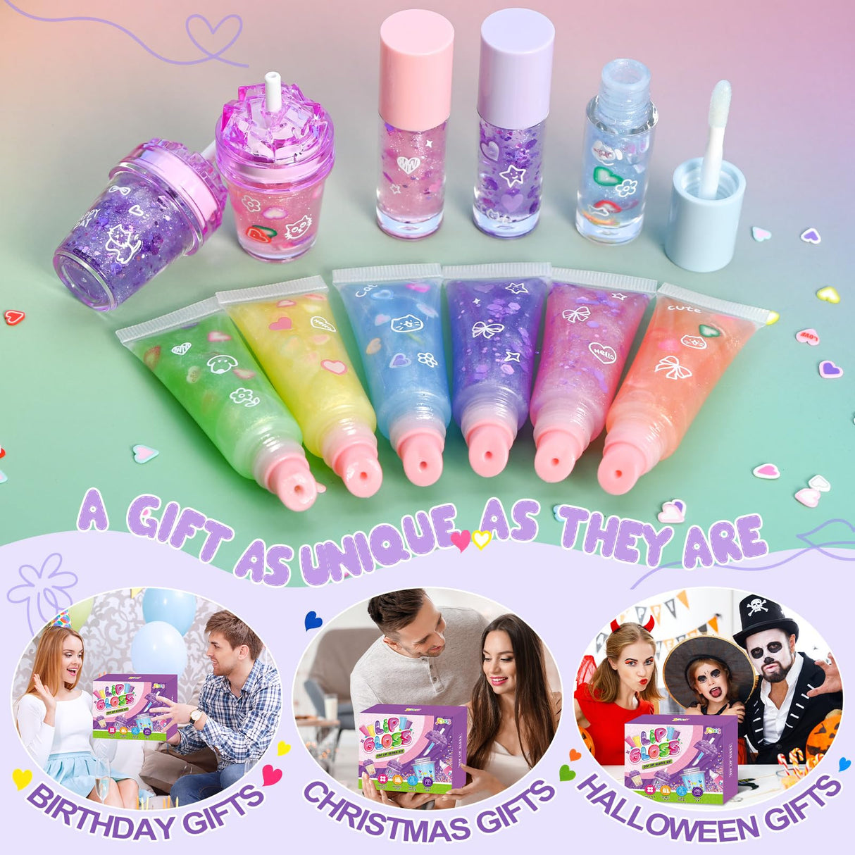 Jcoos DIY Lip Gloss Making Kit, 55PCS Lip Gloss Kit to Make Your Own Lip Gloss, Miost lipgloss base, Lip Gloss Tubes, Lipgloss Sets for Girls, Kids, Beginner Tweens Girls Trendy Stuff Gift for Her Jcoos