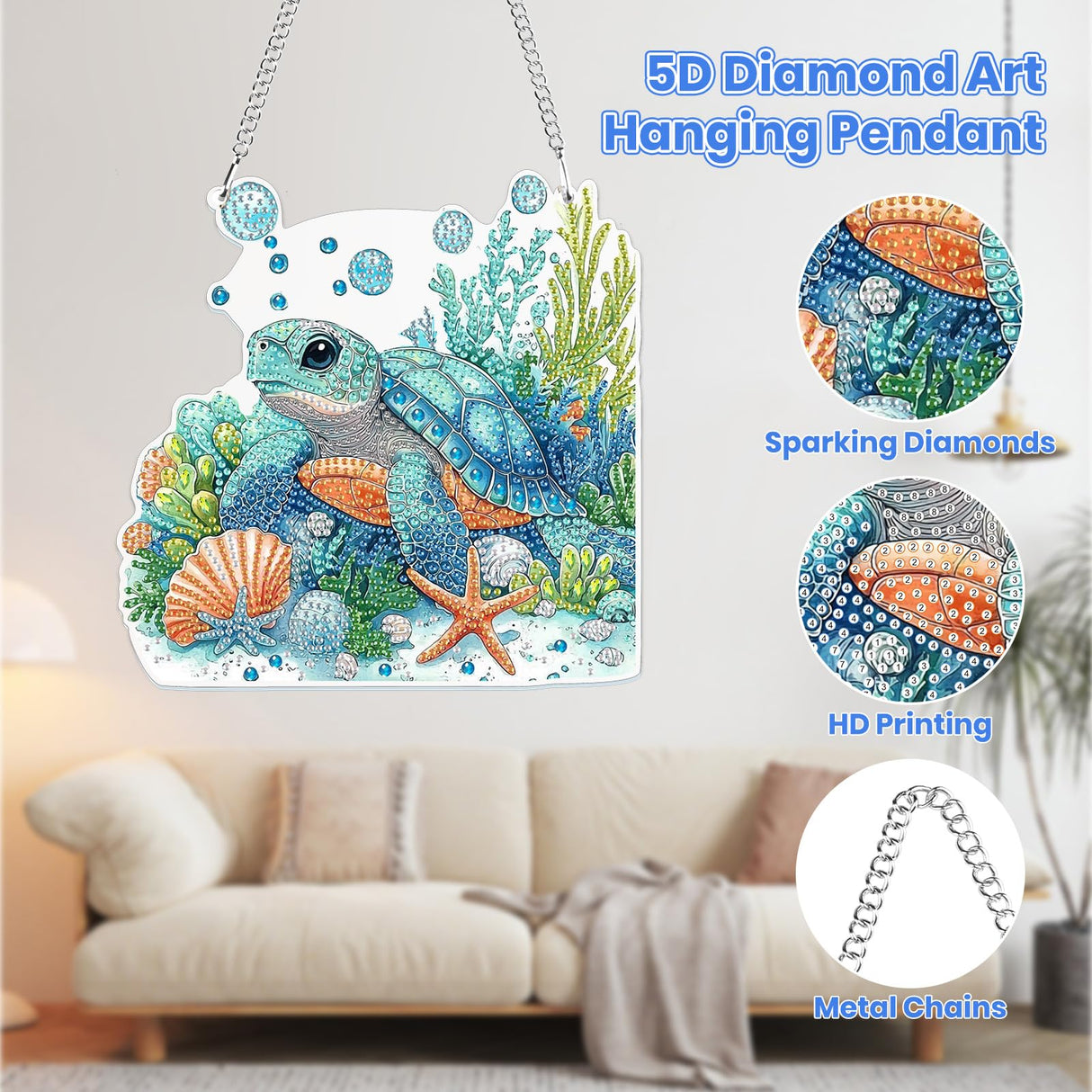 MOGTAA Turtle Diamond Art Hanging Pendant Kits, 5D Special Shape Diamond Art Kits for Adults, Crystal Rhinestones Animal Diamond Painting Gem Art for Home Wall Garden Window Decor MOGTAA
