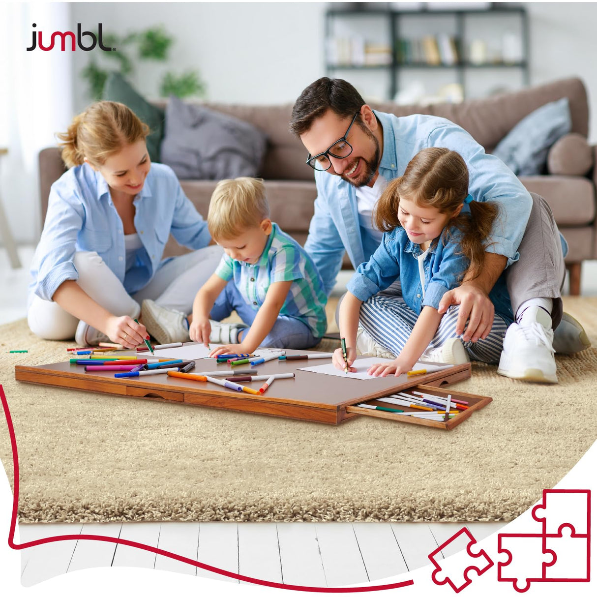 Jumbl 1500-Piece Puzzle Board | 27” x 35” Jigsaw Puzzle Table | 6 Removable Magnetic Sorting Drawers | Smooth Plateau Fiberboard Work Surface & Hardwood Construction | for Games & Puzzles Jumbl