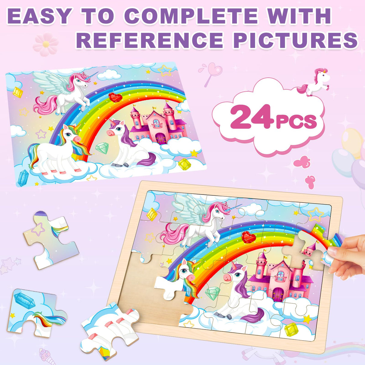 Wooden Princess Puzzles for Kids Age 3 4 5 Year Old, 4 Pack 24 Pcs Montessori Toddler Jigsaw Puzzles for Girl boy Activities Preschool Learning Educational Birthday Gift Travel Autistic Wooden Toys LACCHOUFEE