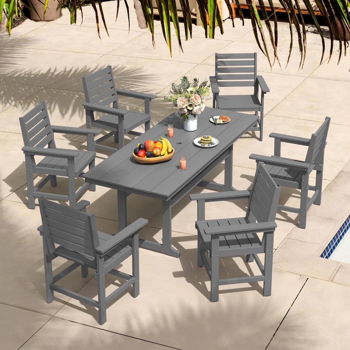 Homenjoy 9 Pieces Patio Table and Chairs Set, HDPS Weather Resistant Outdoor Patio Dining Set with Umbrell Hole, Rectangle Outdoor Dining Table with 8 Patio Chairs for Balcony Backyard Deck, Grey Homenjoy