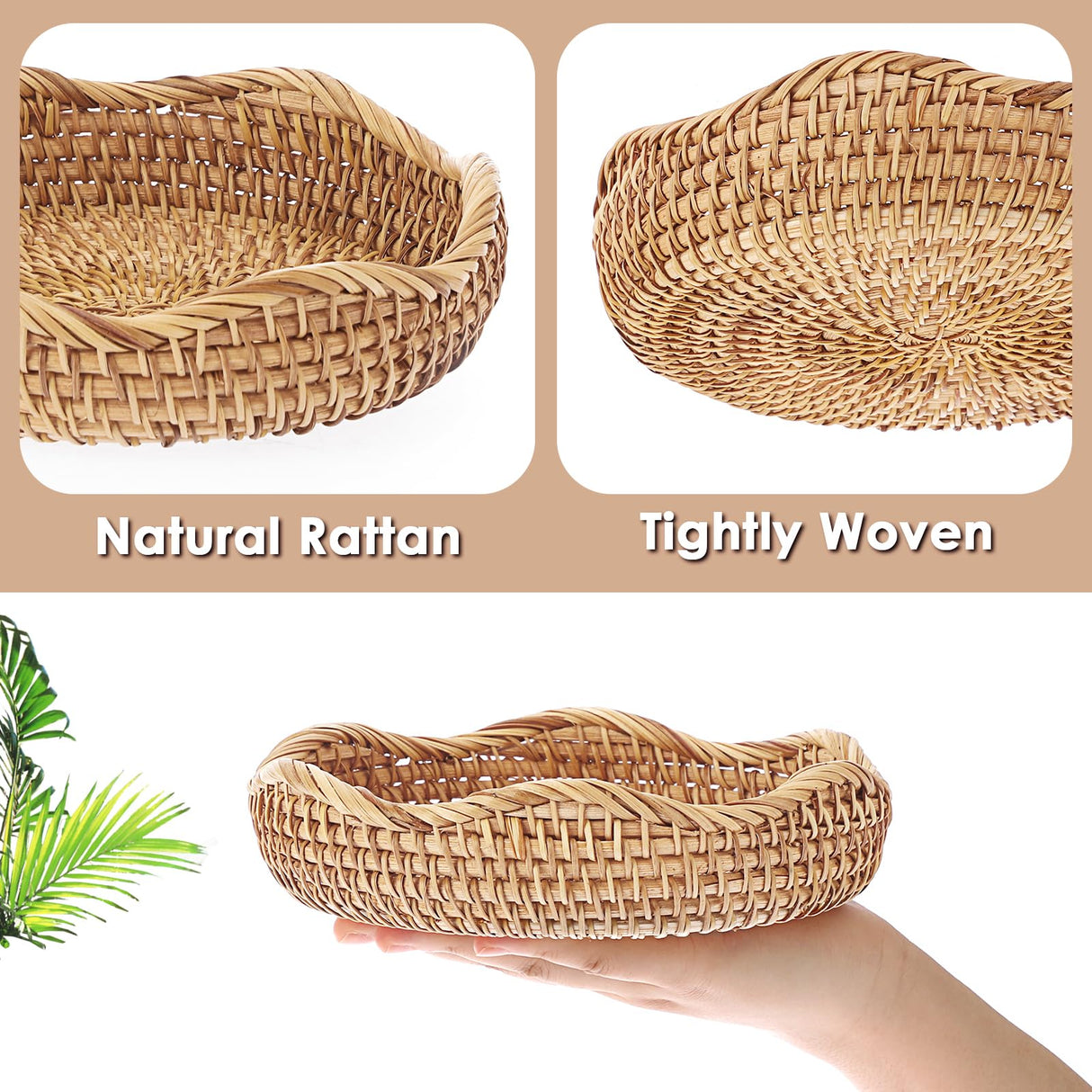 Hipiwe Round Key Basket Bowl for Entryway 7.3" Natural Rattan Fruit Bowl Woven Wicker Basket Serving Tray Rattan Organizer Basket Decorative Baskets for Kitchen Counter Bedside Living Room Hipiwe
