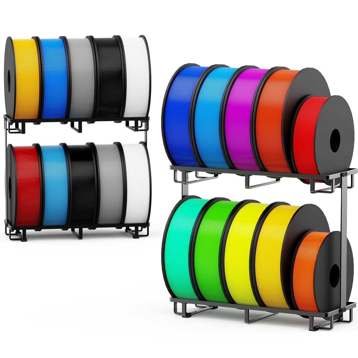 Sunnacate 2 Pack Desktop Filament Storage Rack, Metal Rolling Spool Holder Organizer, Heavy Duty 3D Printing Filament Spools Holder Shelf for PLA/ABS/TPU Filaments, Tabletop Organizer for Home Office Sunnacate
