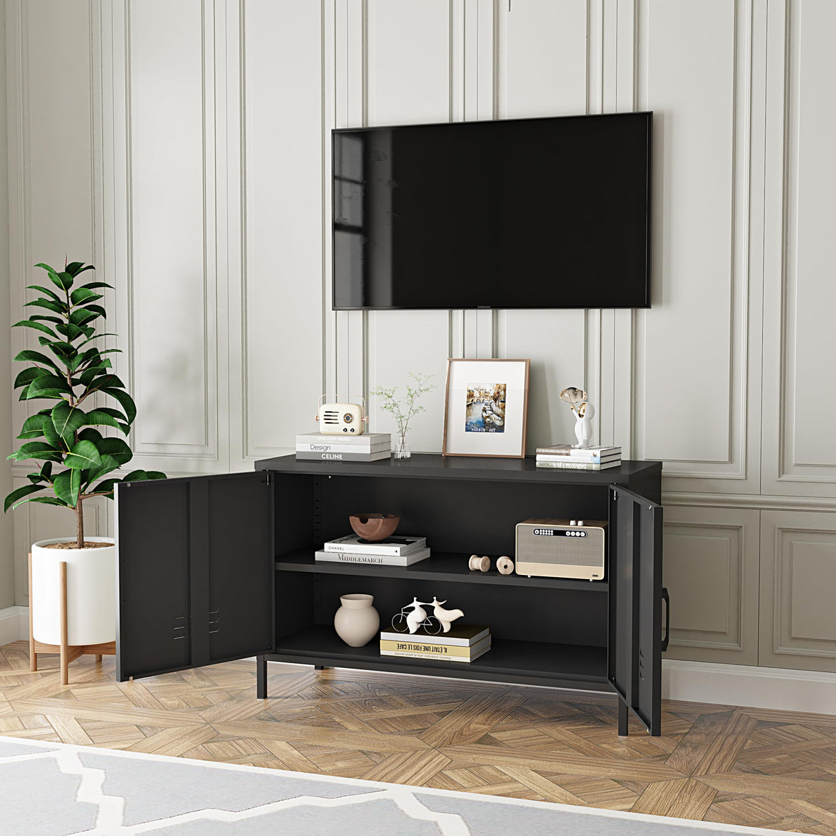 Elitehouse 2 Door Metal Accent Cabinet,Black Metal Storage Cabinet with Adjustable Shelf,2-Tier Office Cabinet,Multipurpose Metal Locker Storage Cabinet for Office Home,Music Studio Elitehouse