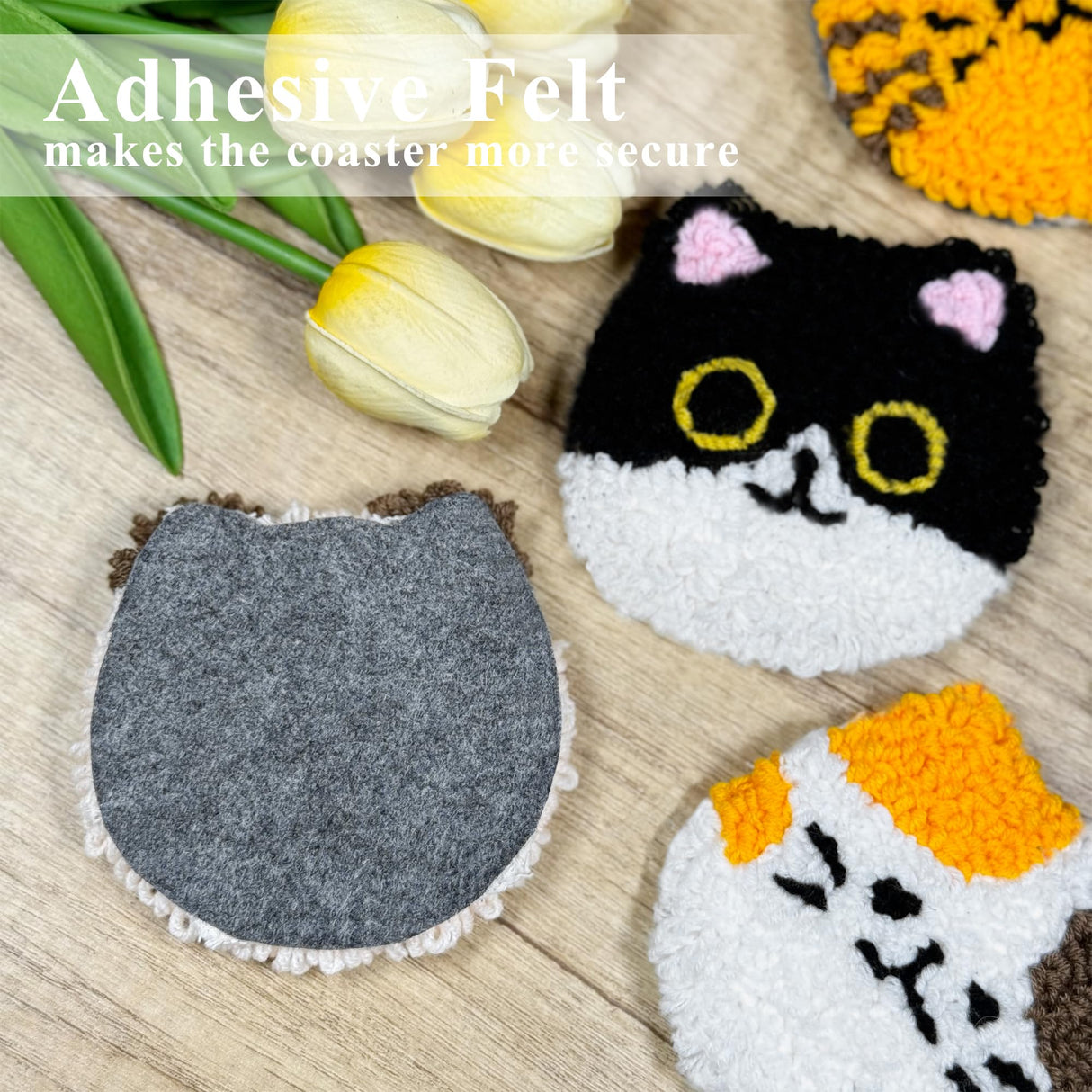 Morledoa Punch Needle Coasters Kit, Punch Needle Kits Adults Beginner, Cat Coasters Kit with Adhesive Felt, Yarns, Embroidery Hoop, Instruction Morledoa