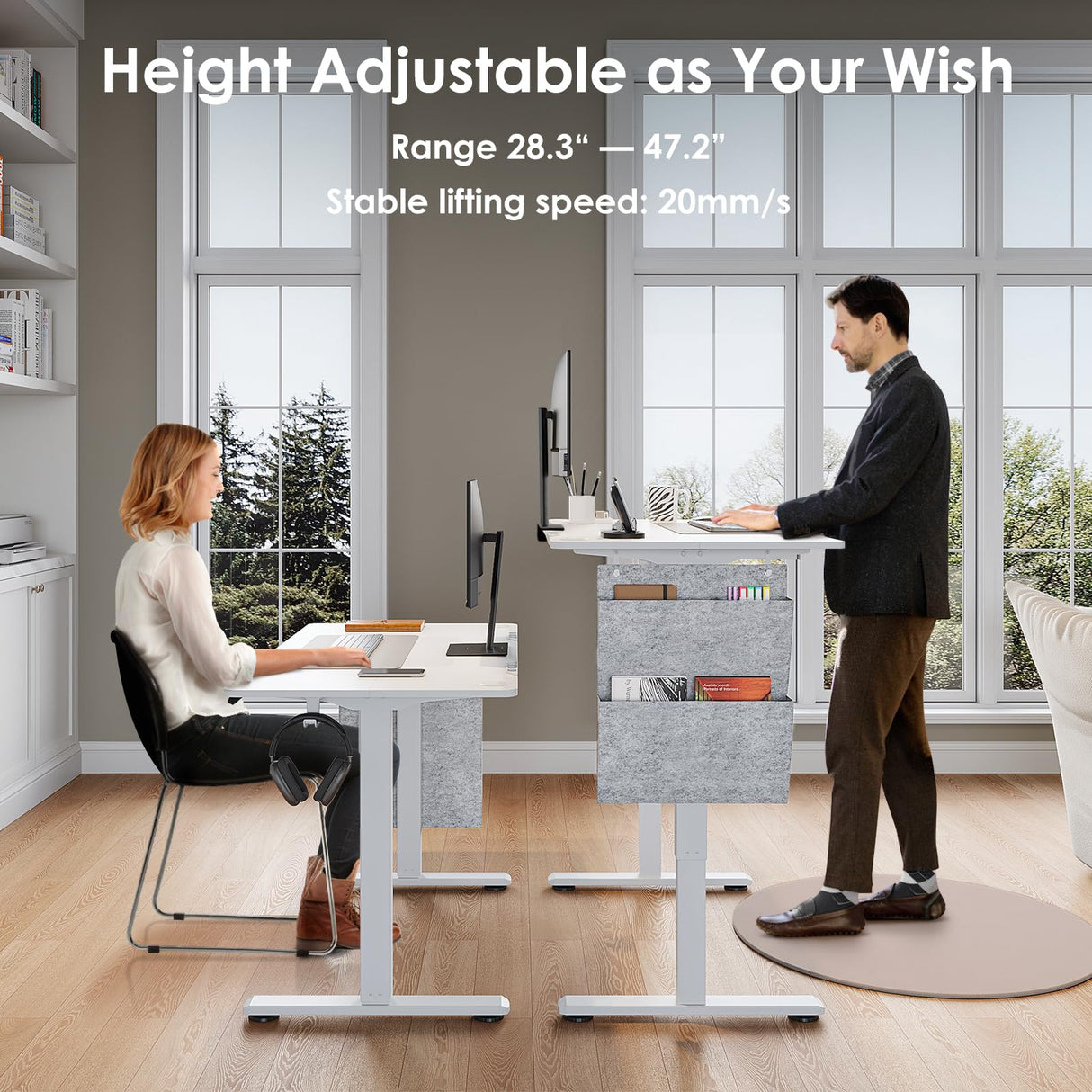 DSNAPE Electric Standing Desk with Drawers,48x24 Inch Electric Desk Adjustable Height with Side Storage,Sit Stand Desk for Home and Office,White DSNAPE