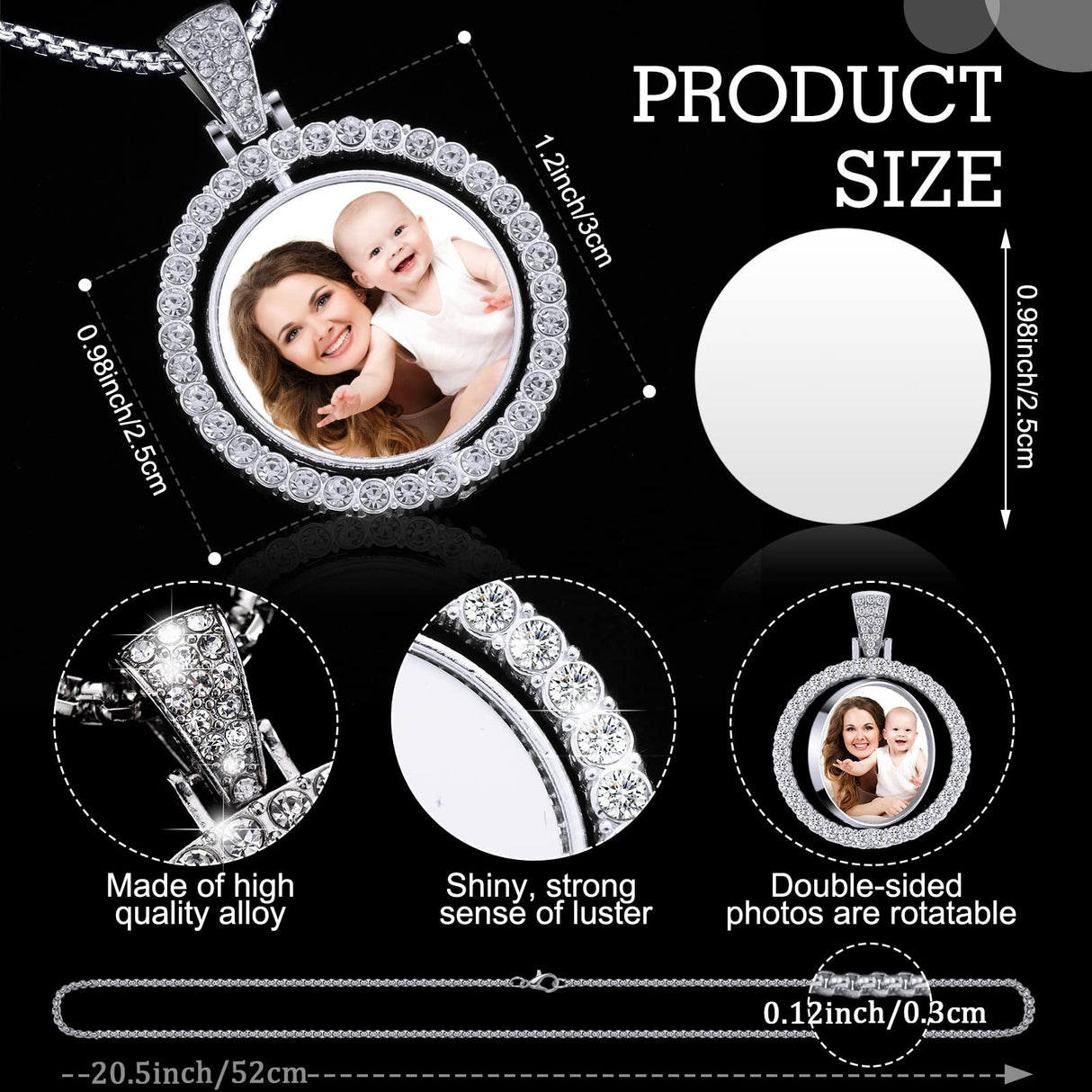 Junkin 24 Pcs Sublimation Rhinestone Trays Pendant Set, Including 6 Double Sided Blank Rhinestone Bezel Trays, 6 Pcs Thick Chains with 12 Sublimation Discs for Making (Silver) Junkin