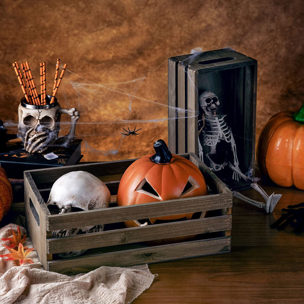 MyGift Rustic Brown Wood Decorative Storage Boxes with Cutout Handles - Country Style Nesting Crates, Open Top Pallet Design Bins, Set of 2 MyGift