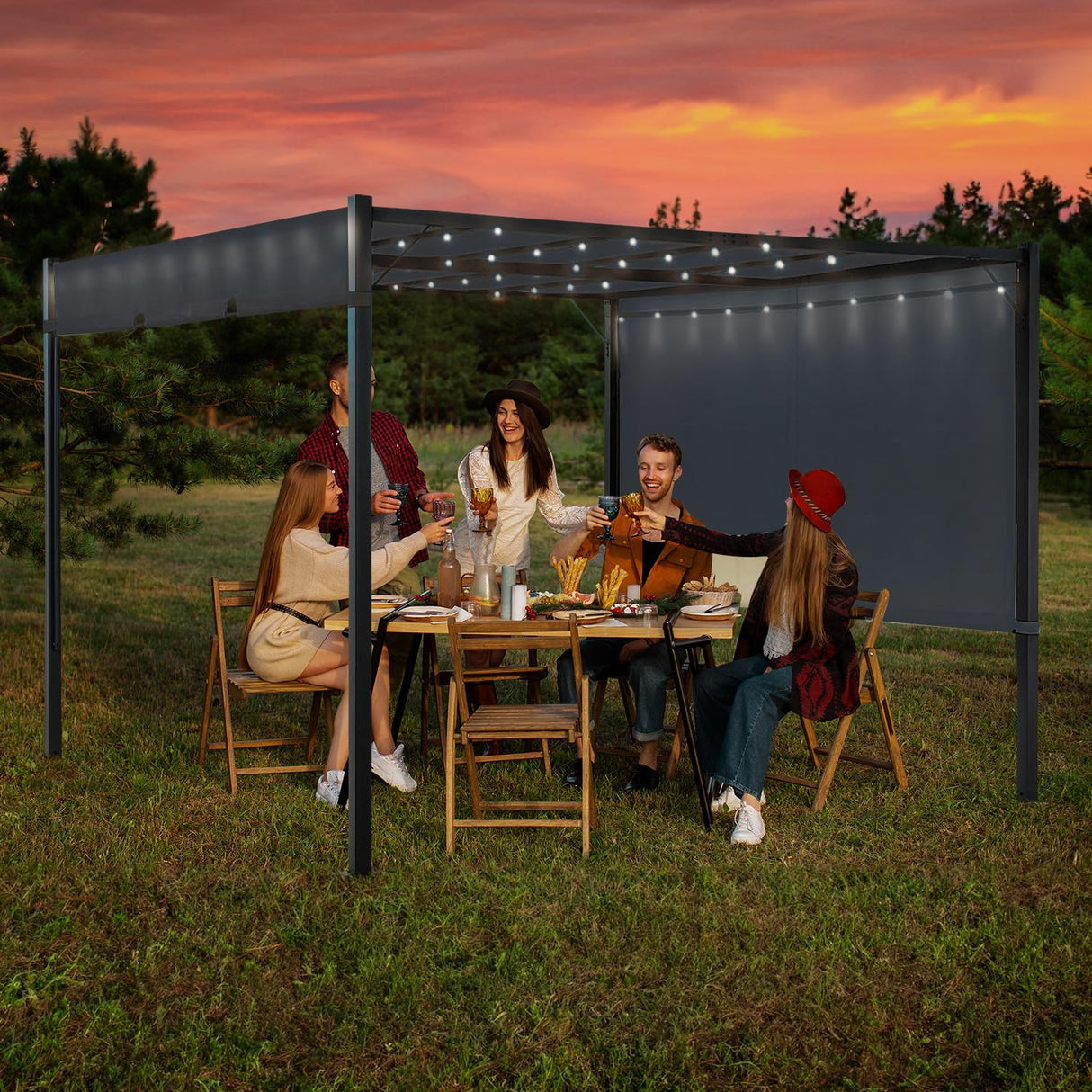 Pergola, 10×10 Outdoor Pergola w/Heavy Duty Aluminum Frame and Retractabble Sun Shade Canopy Shelter for Backyard Deck, Grey gaildon