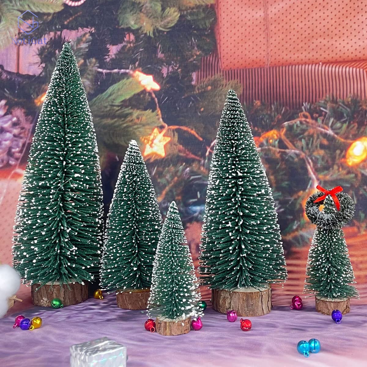 NotiGat Mini Christmas Tree Bottle Brush Christmas Trees with Wooden Bases Christmas Decorations for Party Table top decer Christmas Tree (5pcs) NotiGat